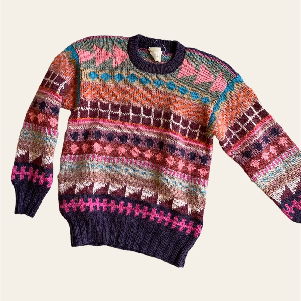 Vintage Vegetable Dyed Lambswool Knit Sweater from Peru